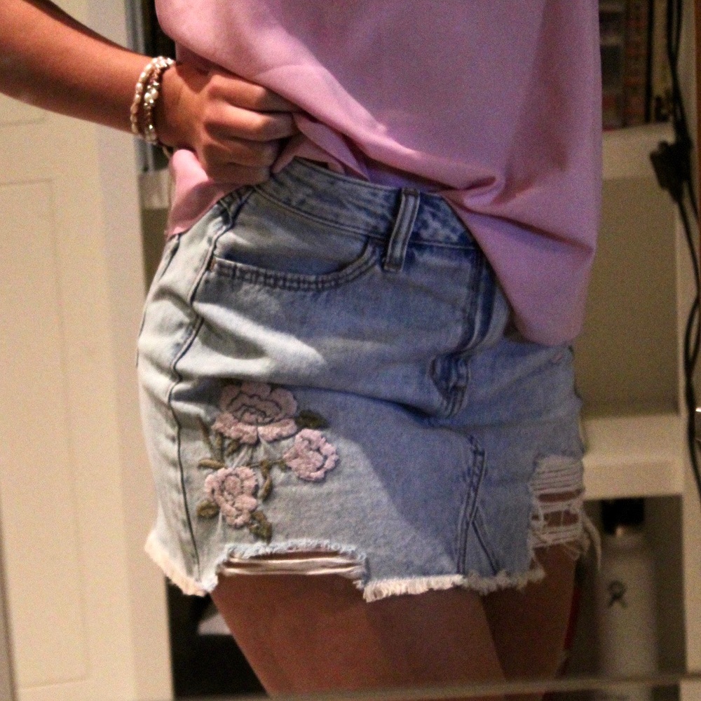 Embroidered mini jean skirt from Hollister